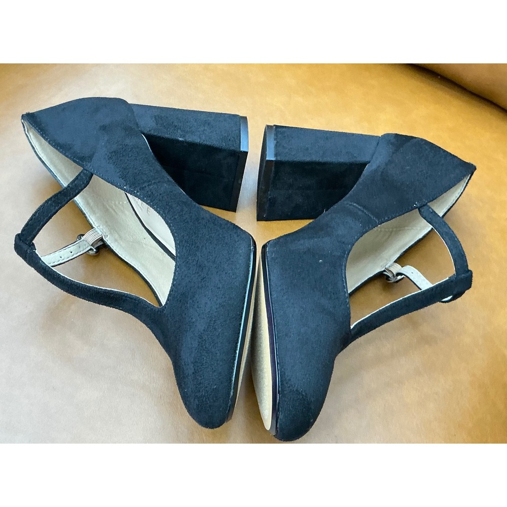 Journee Collection Talani T-Strap Pump Womens 9 Black Block Heel Suede - Picture 4 of 8